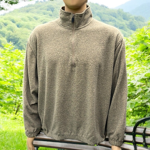 Croft & Barrow Sport Grayish Tan Quarter Zip Drop Shoulder Fleece Pullover - Picture 2 of 16